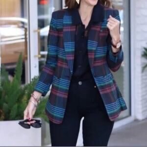 Cabi Holiday Rainbow Plaid Blazer Jacket Women's Small